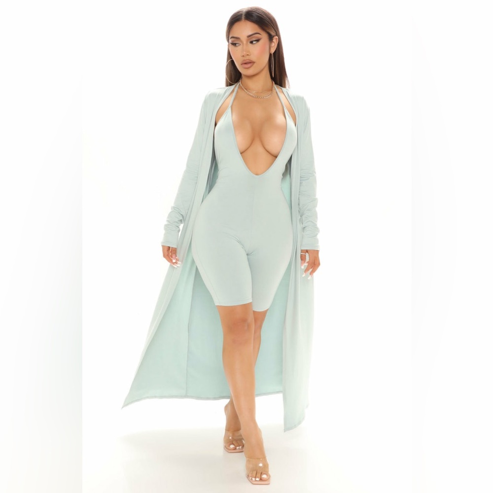 BRAND NEW Fashion Nova Take Notes Romper Cardigan Set Sage